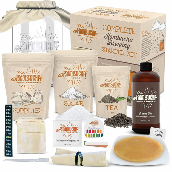 The Kombucha Company Kombucha Starter Kit | Premium Kombucha Tea Starter with Large Kombucha Scoby and 16oz Kombucha Starter Tea | Complete Home Brewing Kit for Homemade Kombucha | 1 Gallon Starter